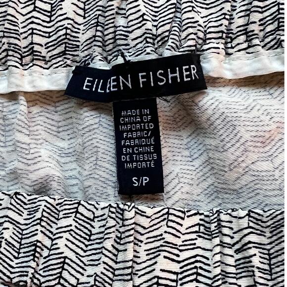 Eileen Fisher Size Small Tencel Viscose Flowy Wide Crop Pant Ecru Beige Black - Picture 3 of 11